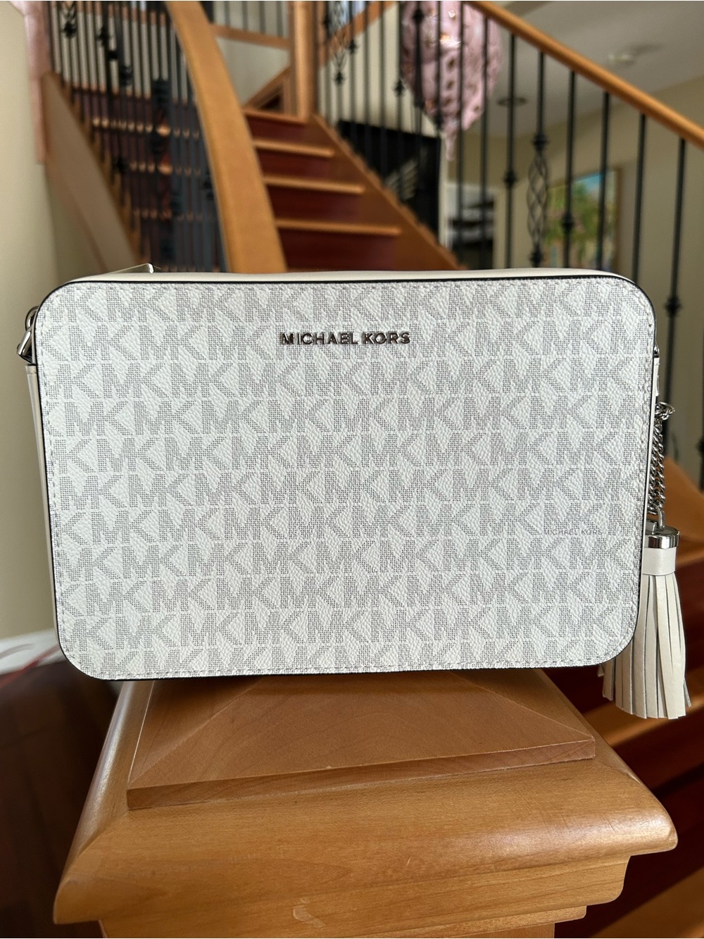 Michael Kors Ginny Medium Logo Crossbody Bag in Bright White